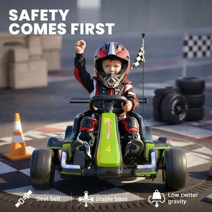 iYofe 12V Ride on Car for Kids, 360° Spin Drift Racing Go Kart with Powered PU Glowing Wheels, Water Spray Effect, Parent Remote Control, Electric Ride On Toys for Boys Girls Age 3-8