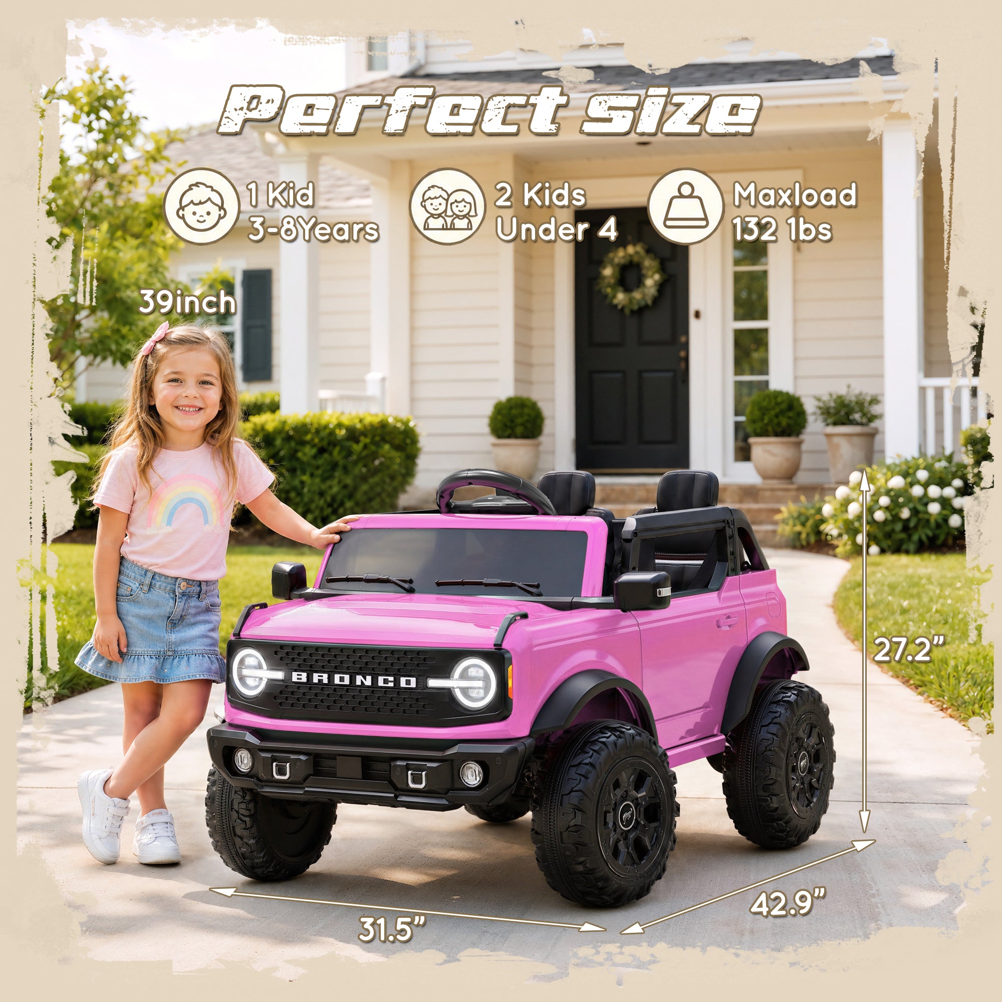 iYofe Ford Bronco Base 24V 2 Seater Ride On Car for Big Kids, Powered Ride On Toy with Parent Remote Control, Bluetooth Music, 4-Wheel Suspension, 3 Speeds, 24V Ride On for Kids Ages 3-8