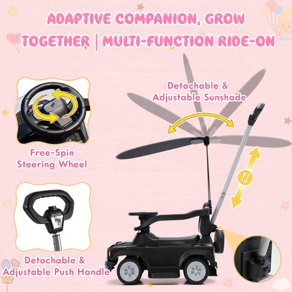 iYofe 3 In 1 Push Cars for Kids, Licensed Ford Bronco Ride On Toys w/Adjustable Handle, Canopy, Armrest Guardrail, Horn, Silent Wheels, Boys Girls Ride On Car for Toddlers Ages 18-36 Month