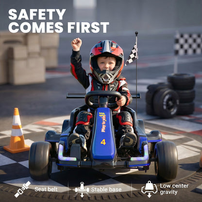 iYofe 12V Ride on Car for Kids, 360° Spin Drift Racing Go Kart with Powered PU Glowing Wheels, Water Spray Effect, Parent Remote Control, Electric Ride On Toys for Boys Girls Age 3-8
