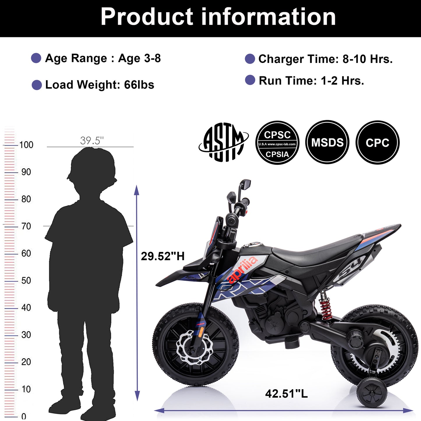 12V Ride on Motorcycle Powered Electric Dirt Bike for Kids Age 3-8, Ride on Toy for Boys and Girls, LED Light