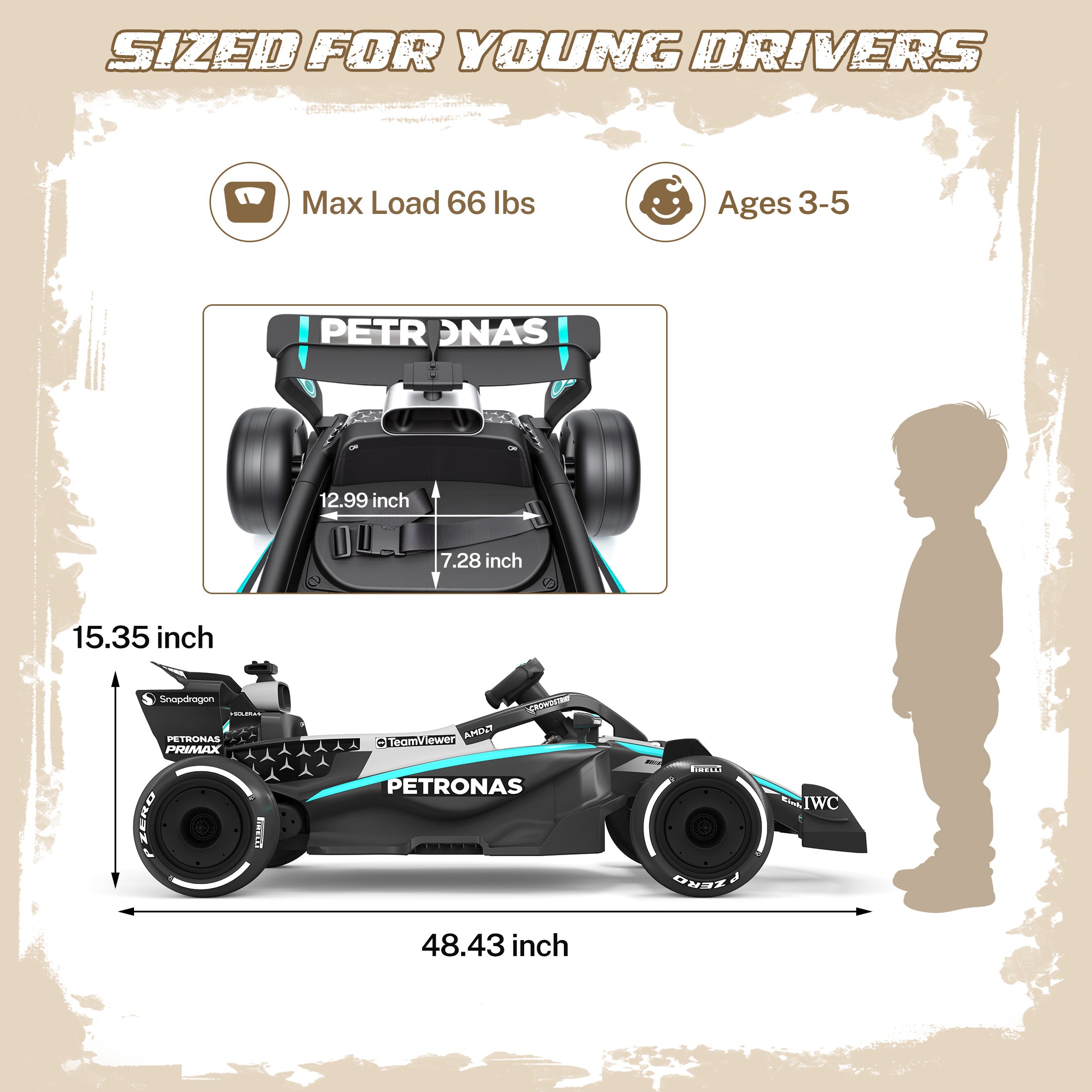 Mercedes-Benz F1 W16 Electric Go Kart, 12V Go Kart for Kids with Remote Control, Soft Start & Soft Stop, Built-in Music, Bluetooth, Ride on Toys for Kids 4-8