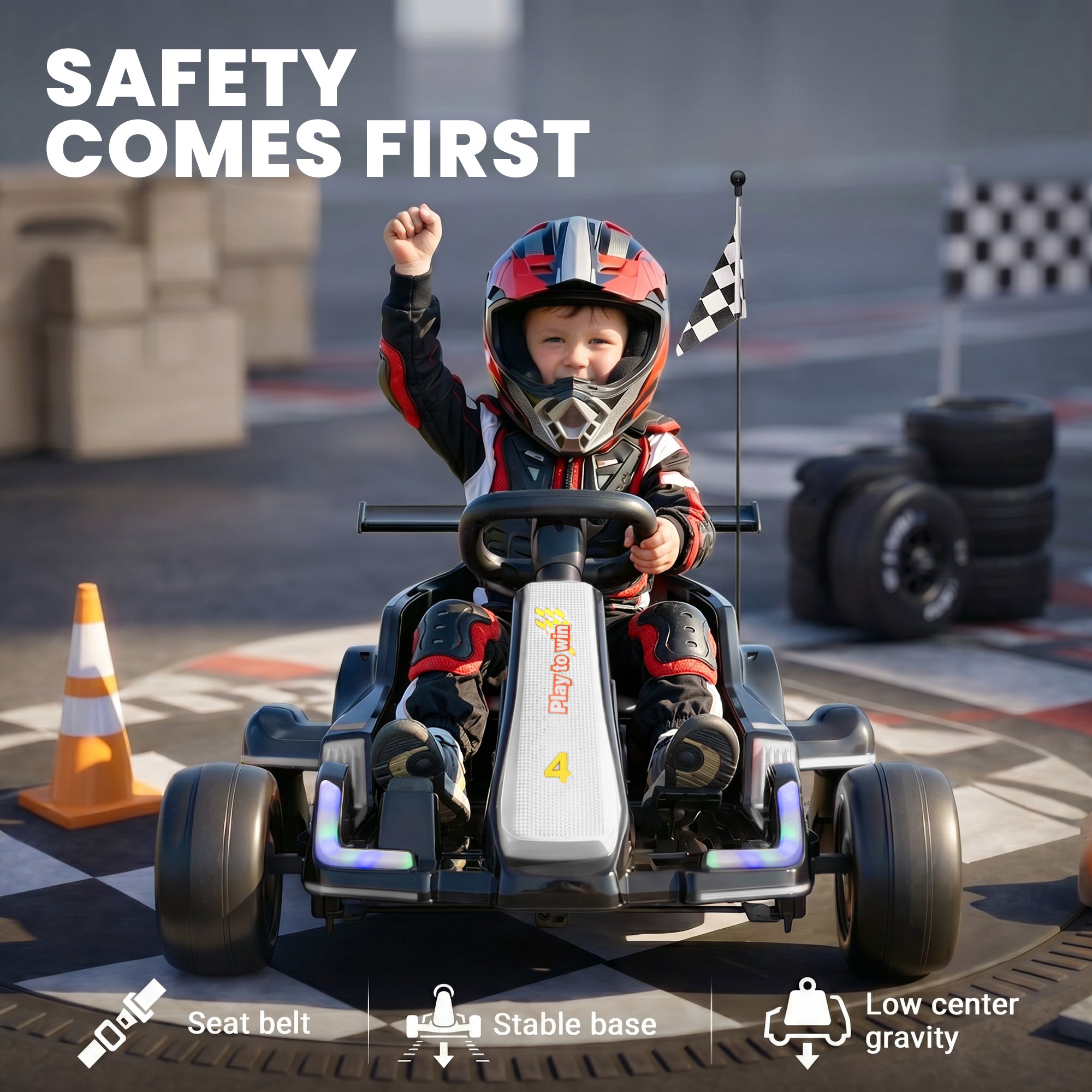 iYofe 12V Ride on Car for Kids, 360° Spin Drift Racing Go Kart with Powered PU Glowing Wheels, Water Spray Effect, Parent Remote Control, Electric Ride On Toys for Boys Girls Age 3-8