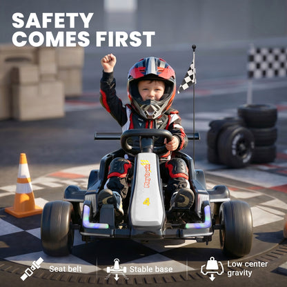 iYofe 12V Ride on Car for Kids, 360° Spin Drift Racing Go Kart with Powered PU Glowing Wheels, Water Spray Effect, Parent Remote Control, Electric Ride On Toys for Boys Girls Age 3-8