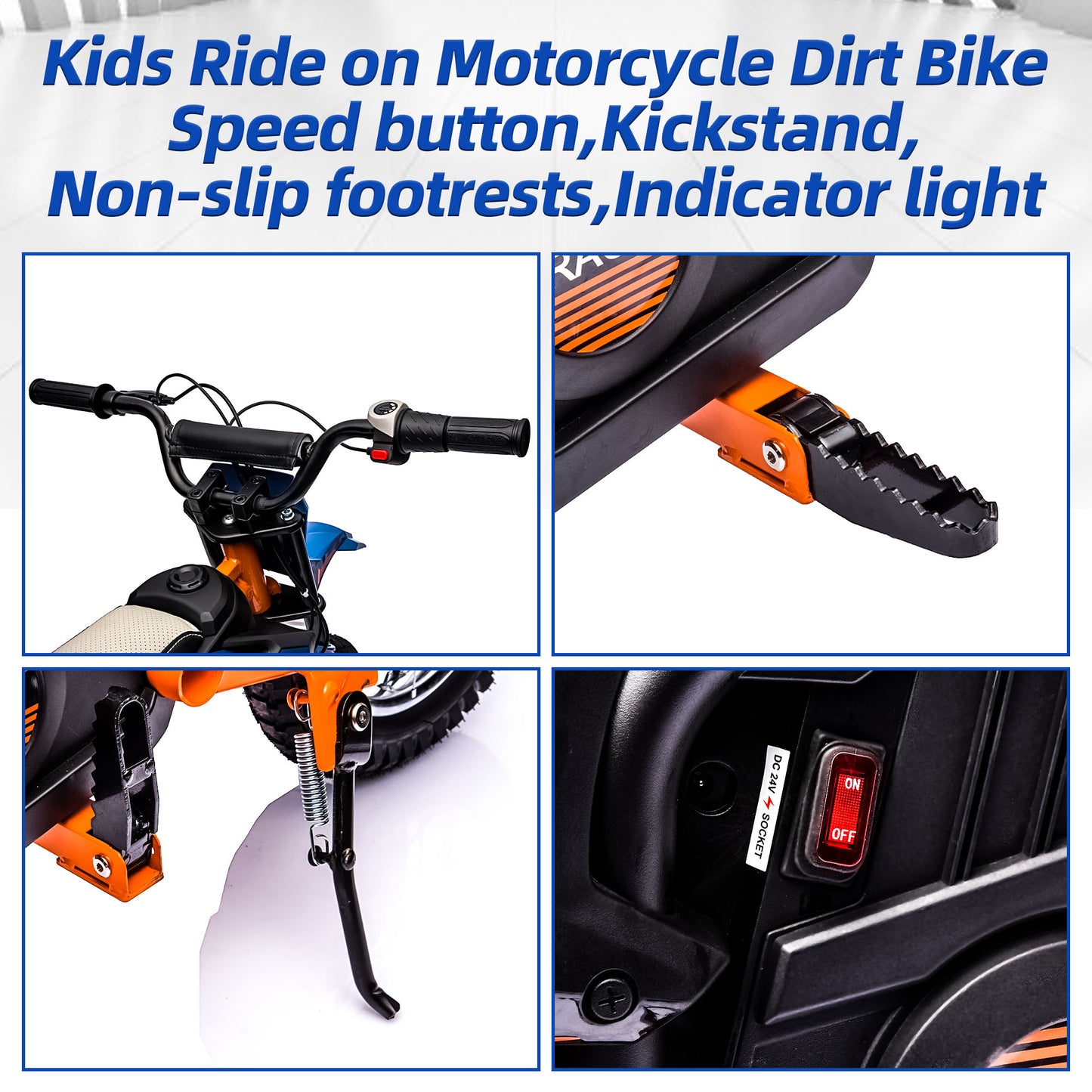 iYofe 24V Ride on Motorcycle Dirt Bike Powered Electric Dirt Bike for Kids, Ride on Toy for Boys and Girls, Dual Suspension, Music Player, LED Light