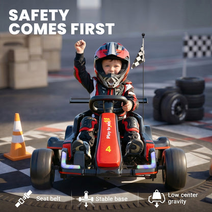 iYofe 12V Ride on Car for Kids, 360° Spin Drift Racing Go Kart with Powered PU Glowing Wheels, Water Spray Effect, Parent Remote Control, Electric Ride On Toys for Boys Girls Age 3-8
