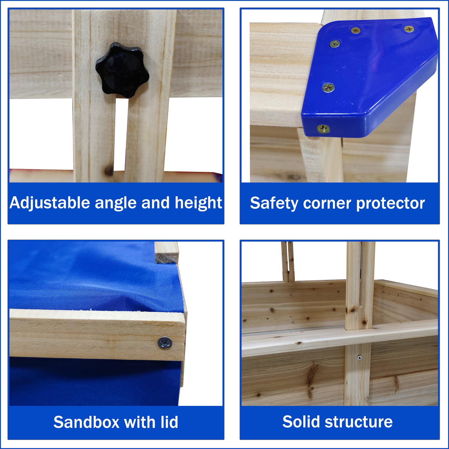 Kids Sandbox with Cover Canopy Adjustable, Wooden Sandbox with Bench and Lid, Sand Play Toy Center Outdoor