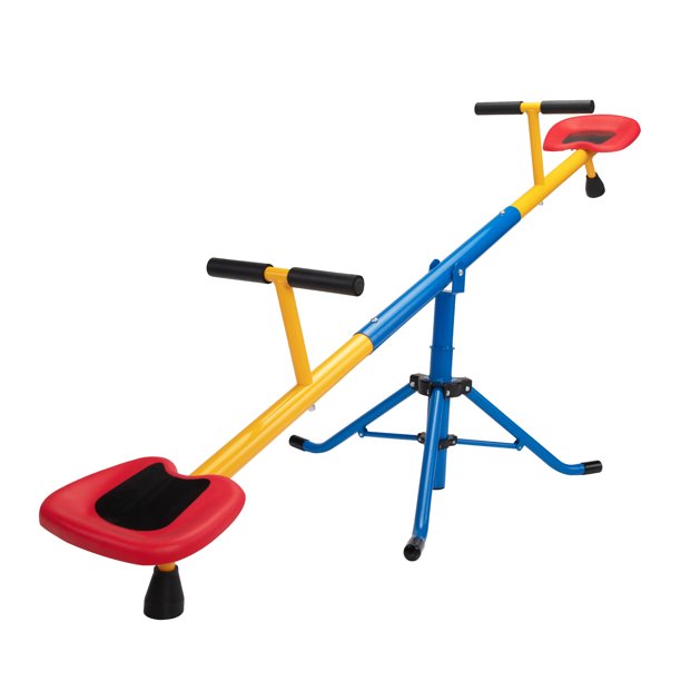 iYofe Swivel Seesaw Teeter Totter for Kids, Outdoor Playground Equipment with 360° Rotation, Child Seesaw for Boy Girl, Red & Yellow & Blue & Black, 2 Seats