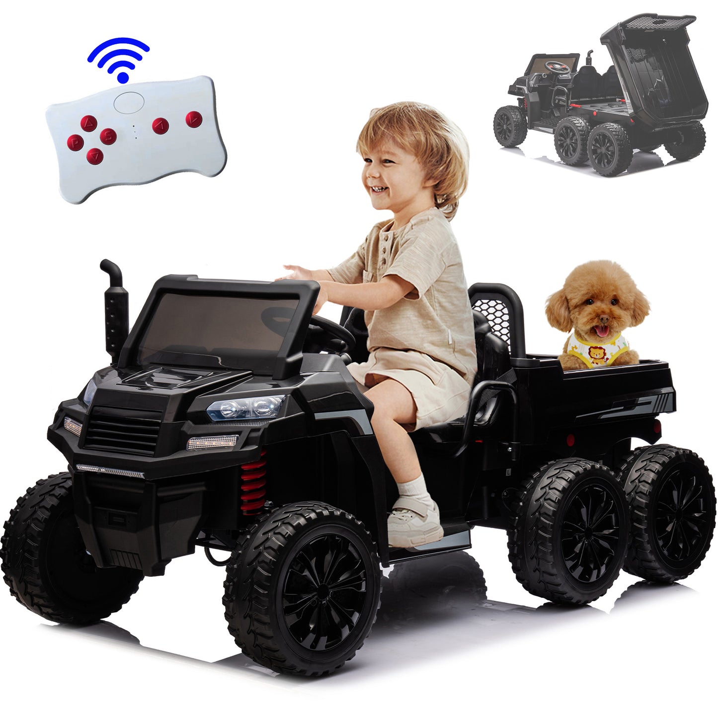 24V 2 Seats Powered Ride on Truck for Boys and Girls Ride On Car Toy with Remote Control Electric Vehicle with 6 EVA Wheels Battery Powered Ride on Car for Kids, Blue