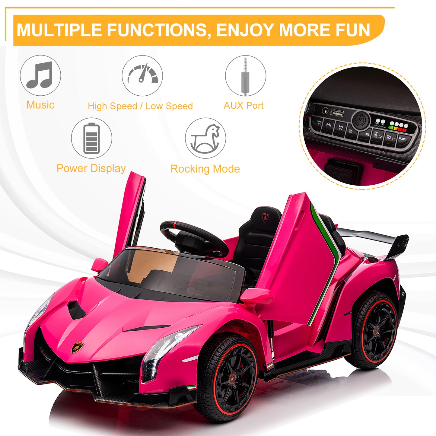 12V Lamborghini Ride on Car with Remote Control Ride on Toy for Boys and Girls 3-6 Years Old Battery Powered Kids Electric Vehicle Ride on Truck, Rocking Mode