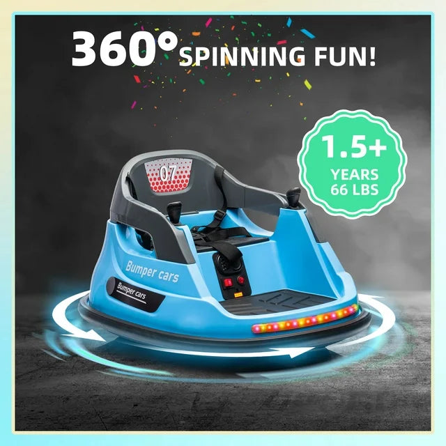 12V Ride on Bumper Car for Kids, Battery Powered Ride On Cars, Toddler Ride On Toys with Remote Control, Bluetooth, Music Play, Colorful Light, Electric Car for Boys Girls Gifts 1.5-5 Years Old, Blue