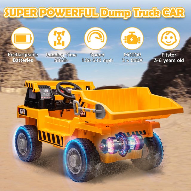 Ride on Dump Truck for Kids, 12V Power Ride on Cars with Remote Control, Bluetooth, Music Play, 4 Wheels Electric Dump Bed, Kid Shovel, Phone Stand, Ride on UTV Toy for Boys and Girls 3-6 Yrs