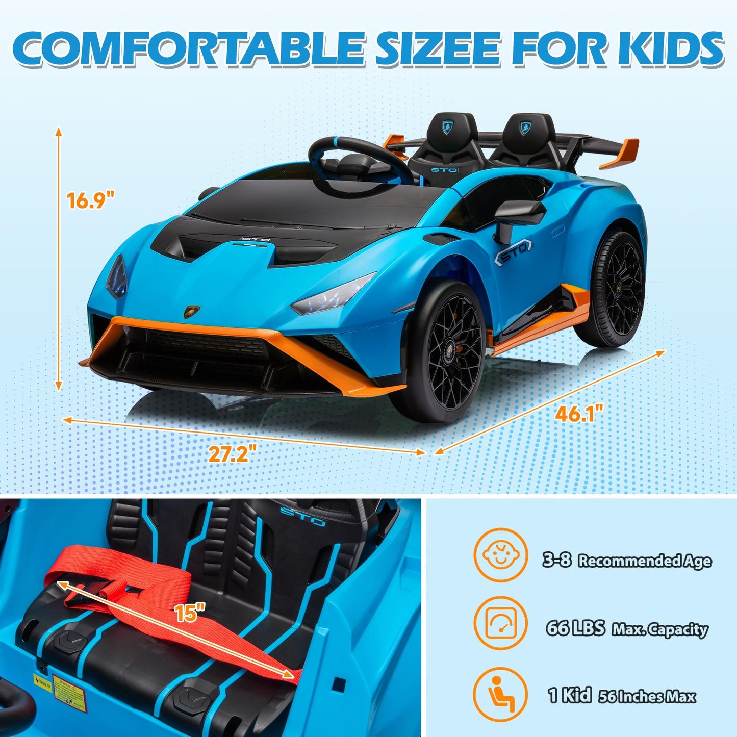 Lamborghini Ride on  Toy Car, 24V Electric Ride on Sports Car with Remote Control, Battery Powered Kid Car Kids Electric Vehicles, 4 Wheeler with Bluetooth, Music Player, LED Light, 360° Spins