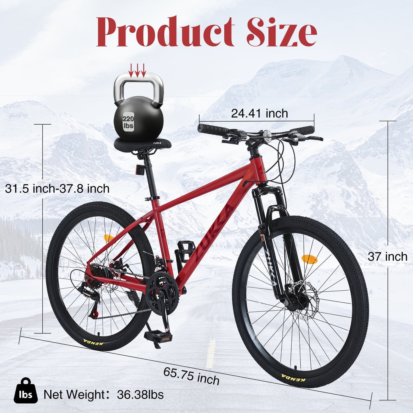 26" Mountain Bikes for Adults Teens, 24 Speed Mountain Bicycle w/ Disc Brakes, Bike for Mens Womens, City Commuter Bikes Suit for Rider Height 5'4"-6'2", 85% assembled (Red)