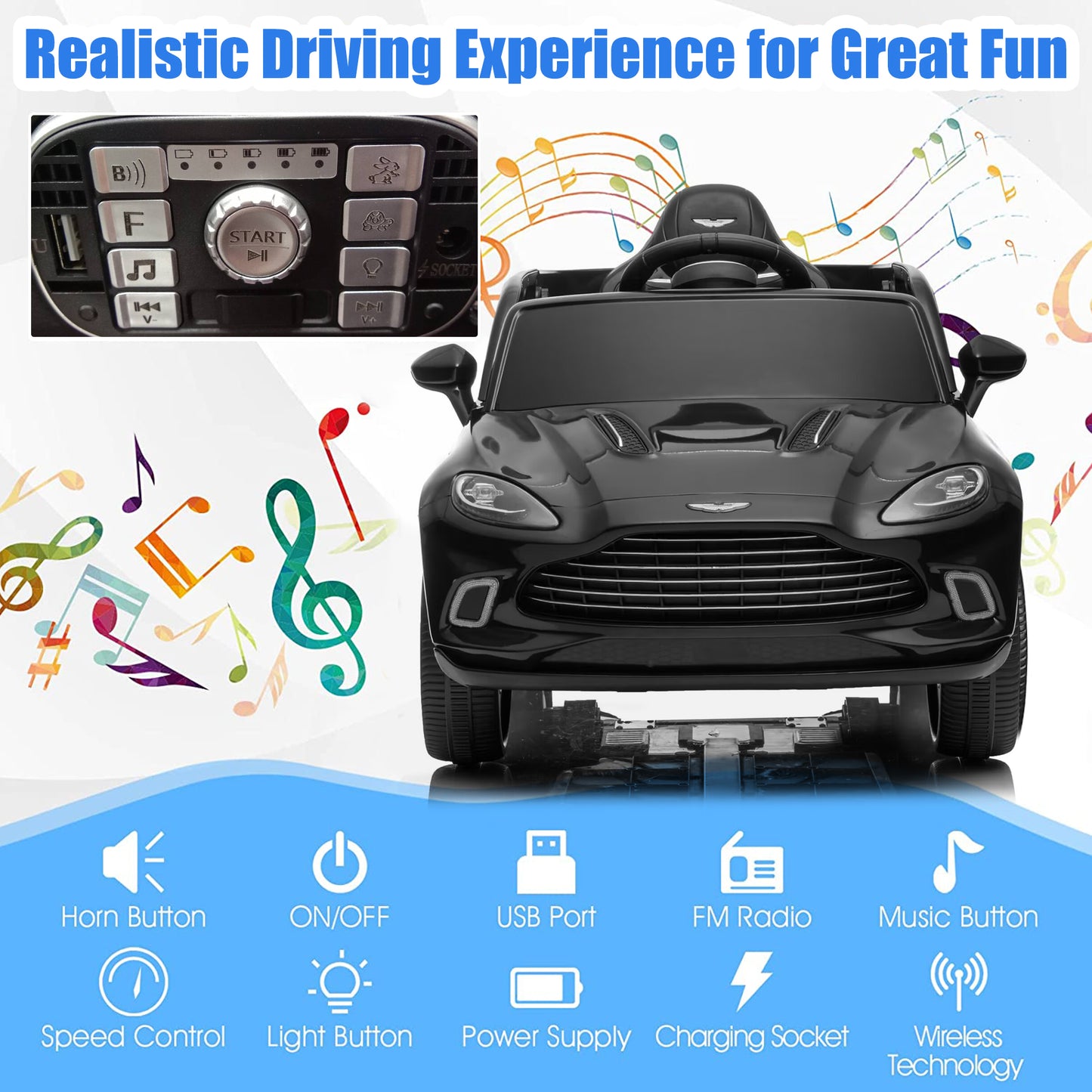 12V Ride On Car for Kids, iYofe Electric Vehicle Cars for Boys Girls, Ride On Truck with Remote Control, Battery Powered 4 Wheels Realistic Off-Road UTV Car, Ride On Toy for Birthday Gift, Black, R5351