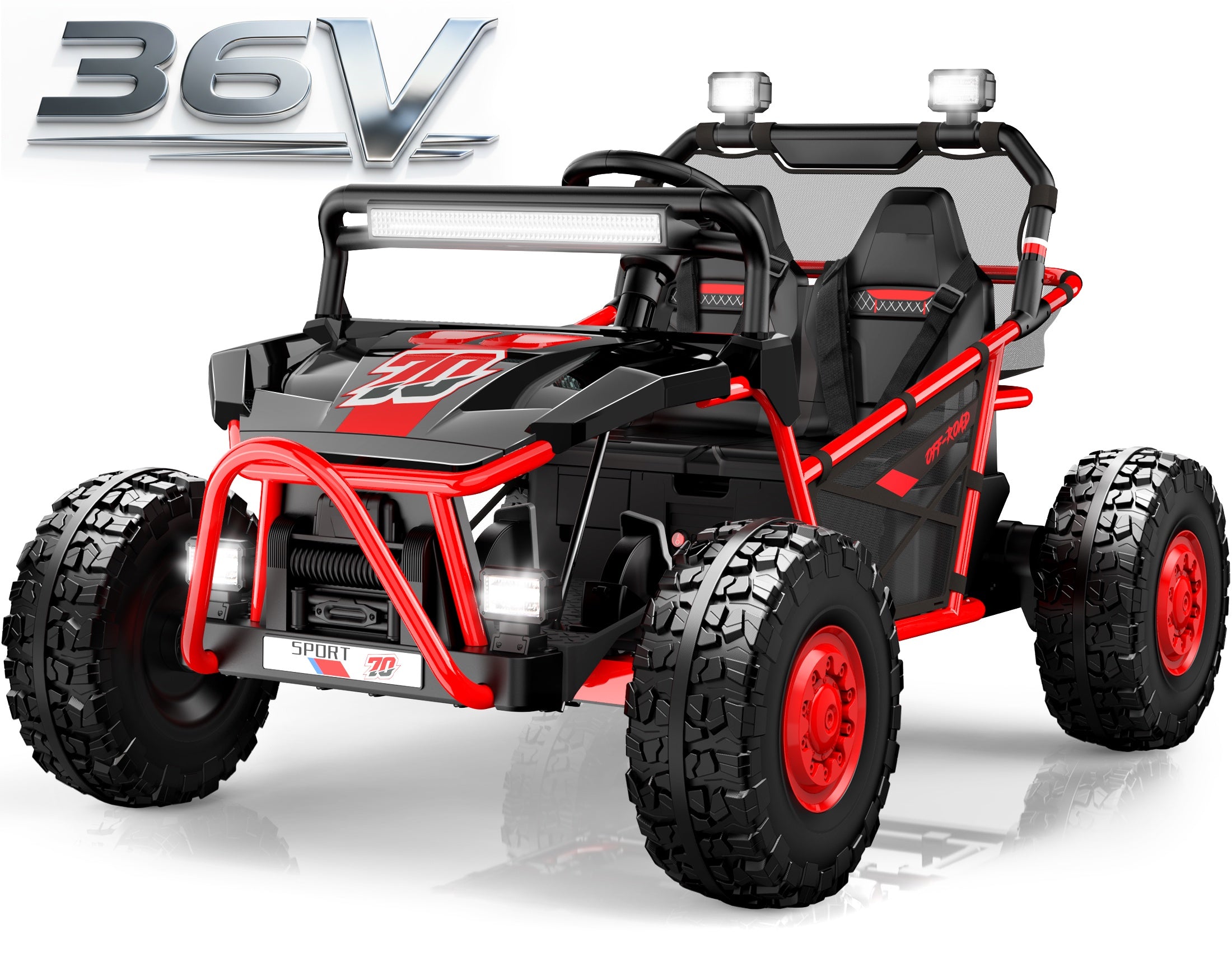 iYofe 36V Electric Ride on Car for Big Kids, Powered Ride on UTV Toys for Boys Girls Ages 6+, Kids Electric Vehicle with Bluetooth, Music, 4 Wheels Spring Suspension, without Remote Control, Red