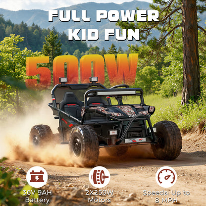 iYofe 36V Electric Ride on Car for Big Kids, Powered Ride on UTV for Boys Girls Ages 6+, Kids Electric Vehicle with Bluetooth, Music, 4 Wheels Spring Suspension, without Remote Control, Black