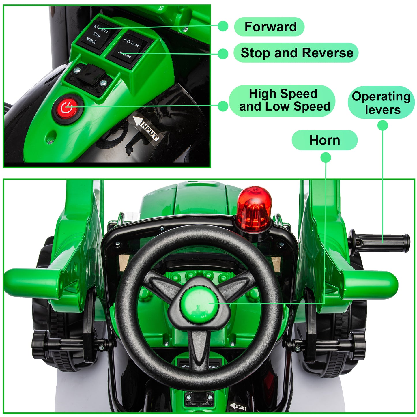 iYofe 12V Ride on Excavator with Front Digger Kids Ride on Car Electric Construction for 3-6 Years Old Boys and Girls Backhoe Ride on, 3 Speeds, Green