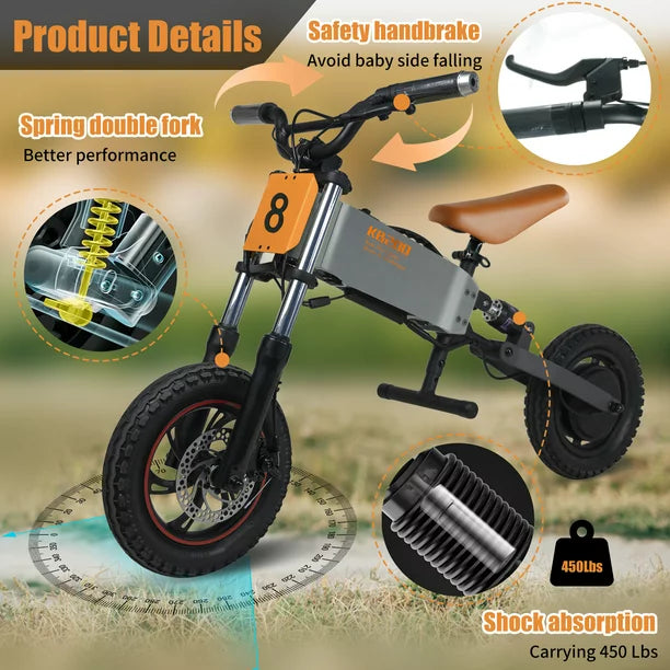 24V Electric Balance Bicycles for Kids 6-10, 200W Dirt Bicycles with Mobile App, Gps, Removable Battery 12" Tire, Ride on Toy Dirt Bike for Kids 6-10 Years Old Boys & Girls, Gray