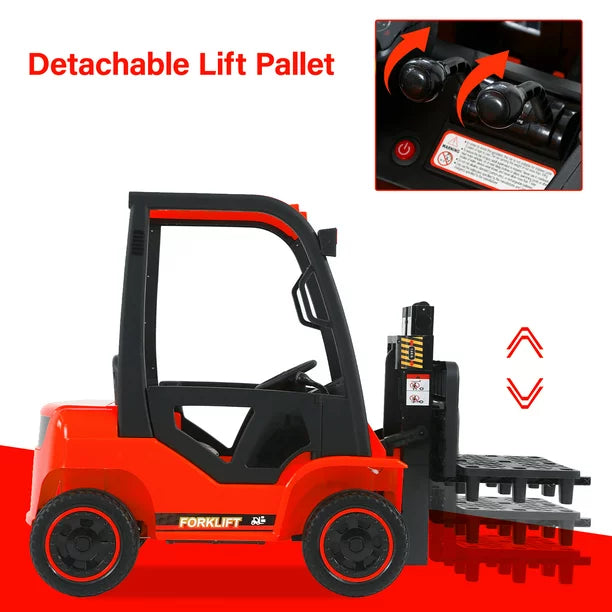 iYofe Forklift Ride on Car, 12V Ride on Car with Remote Control, Electric Construction Toy with Extra Lifting Pallet, Music Player, Key Start, Ideal Birthday Gift for Kids Ages 3-12, Red