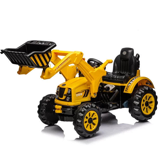 iYofe 12V Kids Ride on Excavator Car, 12V Battery Powered Construction Vehicles with Horn, 2 Speeds, Forward/Backward, Safety Belt,Treaded Wheels, Digger for Boys 3-12 Years Old, Yellow