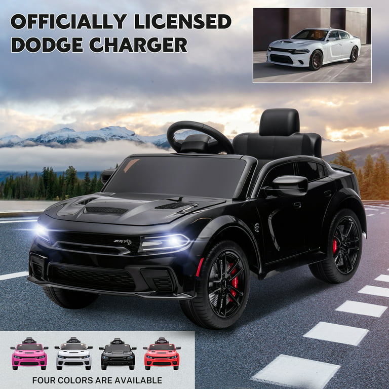 Ride on Cars, 12 V Licensed Dodge Charger Battery Powered Ride On Toys with Remote Control, MP3 Player, LED Headlights, Safety Belt, 4 Wheeler, Electric Car for Kids 3-5 Boys Girls, Black