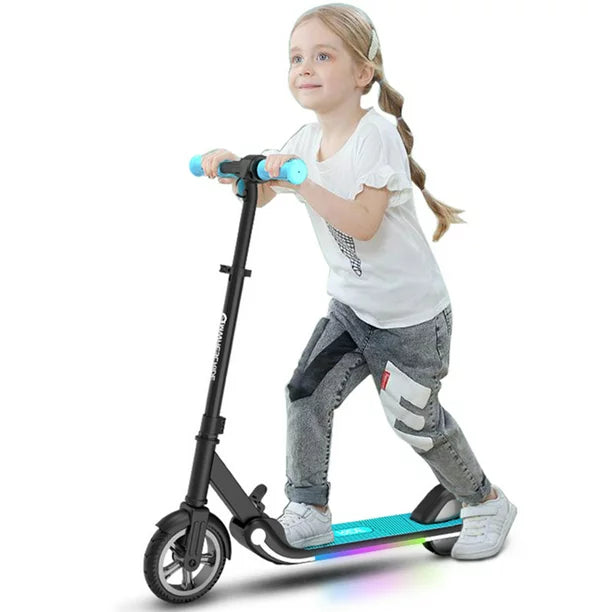 iYofe Kids Scooter for Boys Girls, Electric Scooter with 3-gear Adjustable Height, LED Digital Display and Lights, Two Wheels Fold Scooter Easy to Carry, Blue