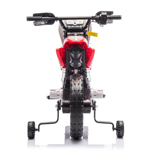 12V Kids Ride On Electric Toy Motorcycle, Rear suspension, Twist Grip Throttle, Slow Start, Removable training wheels, Indie music box with horn and engine, Simulation of dirt bike modeling for kids