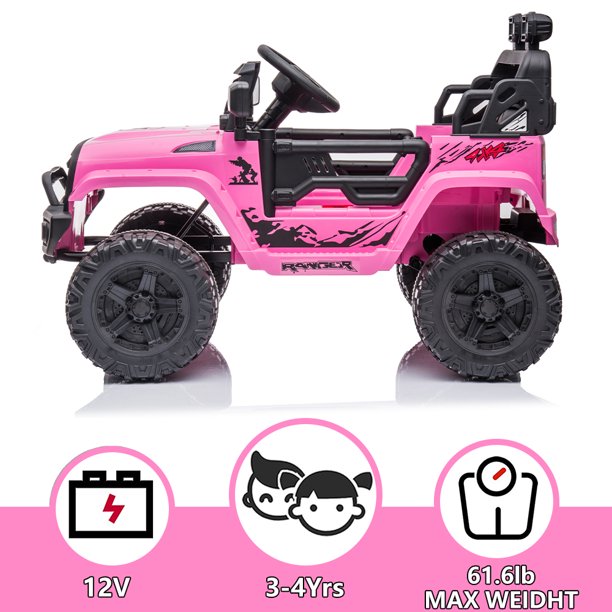 iYofe 12V Powered Ride On Tuck with Parent Remote Control, Foot Pedal, Bluetooth and FM, LED Headlights, Pink Ride on Toy for 2-4 Year Old Girls