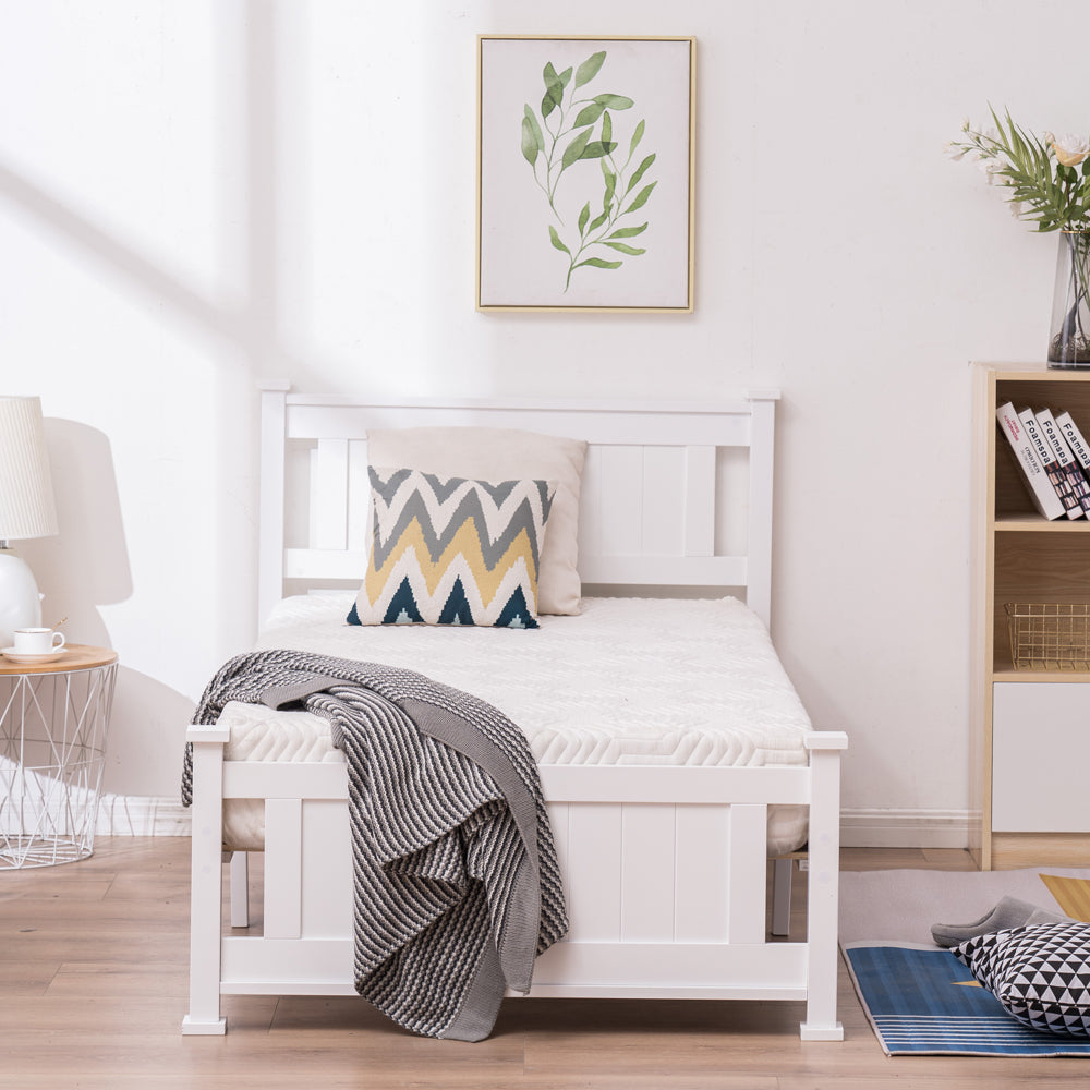 Twin Bed Frame with Headboard, YOFE White Twin Size Platform Bed Frame w/ Slats, Modern Twin Size Bed Frame for Kids Adults, Wood Platform Twin Bed Frame for Bedroom, No Box Spring Needed, R5003