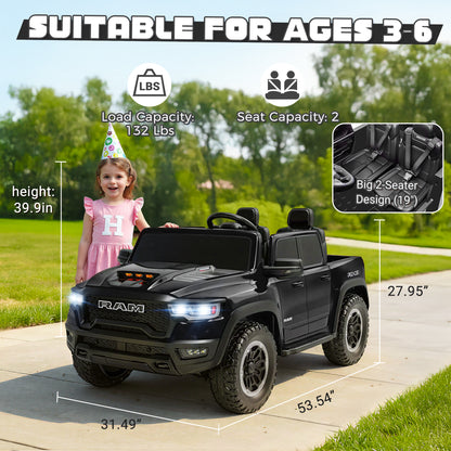 iYofe Ram 24V Ride on Car 2 Seater, Ram 1500 RHO Battery Powered Electric Car Truck with 4 Wheels, Ride on Toy with Remote Control for Big Kids Toddlers 3-8 Boys Girls, Bluetooth & Trunk