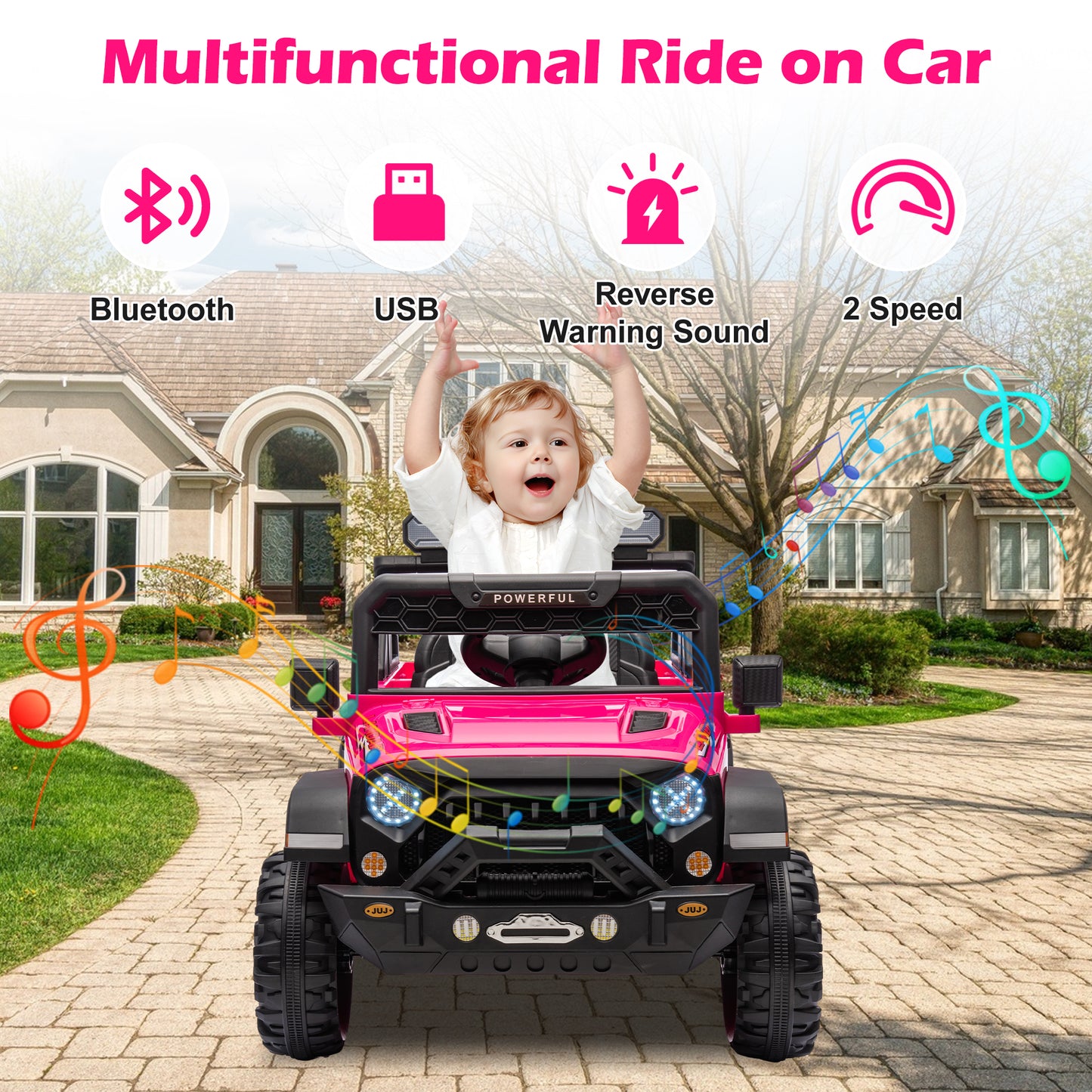 24V 4WD Kids Ride on Truck with Remote Control Ride on Toy for Boys and Girls Powerful Electric Vehicles Ride on Car for Kids 3-8 Years Old, Rear Storage Box, Bluetooth