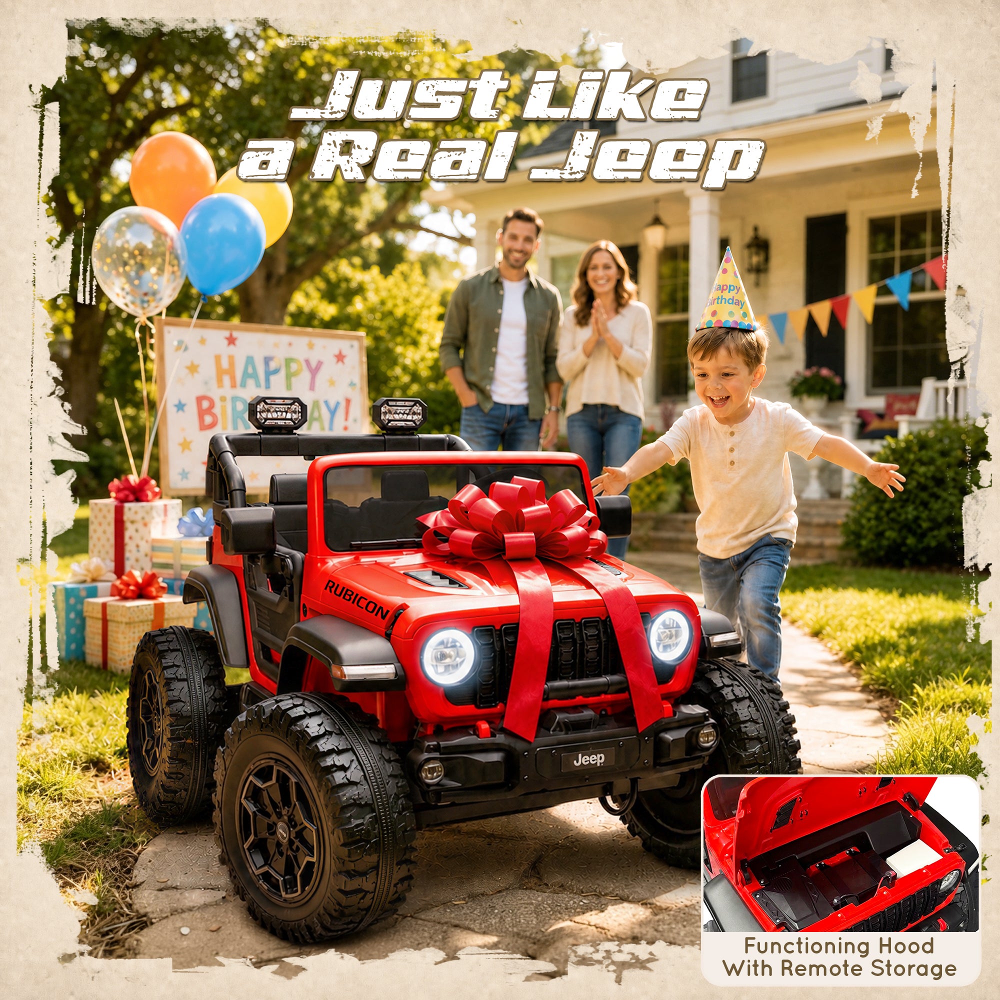 iYofe Jeep Wrangler Rubicon 24V 2 Seater Truck Powered Ride on with Remote Control&Bluetooth