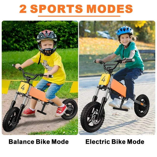 24V Kids Electric Bike, 200W 15MPH Electric Balance Bike with Mobile App, 12" Pneumatic Tire, 3 Speed Adjustable Battery Powered Ride on Motorcycle Bicycle for Boys Girls 6-12 Yrs, Orange