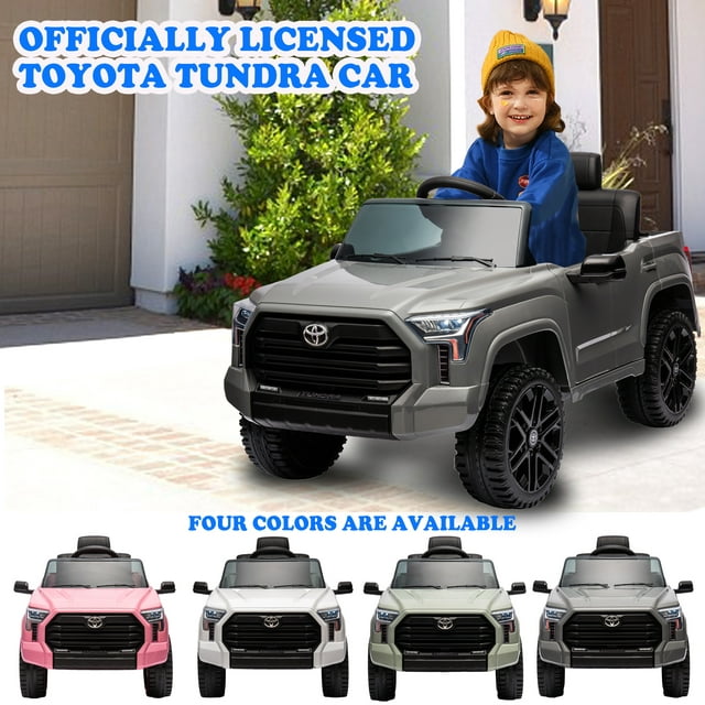 iYofe Ride On Cars, 12V Licensed Toyota Tundra Pickup Battery Powered Car Toys with Remote Control, Bluetooth, LED Headlights, Safety Belt, 4 Wheeler, Electric Truck Cars for Kids 3-8 Boy Girl, Gray