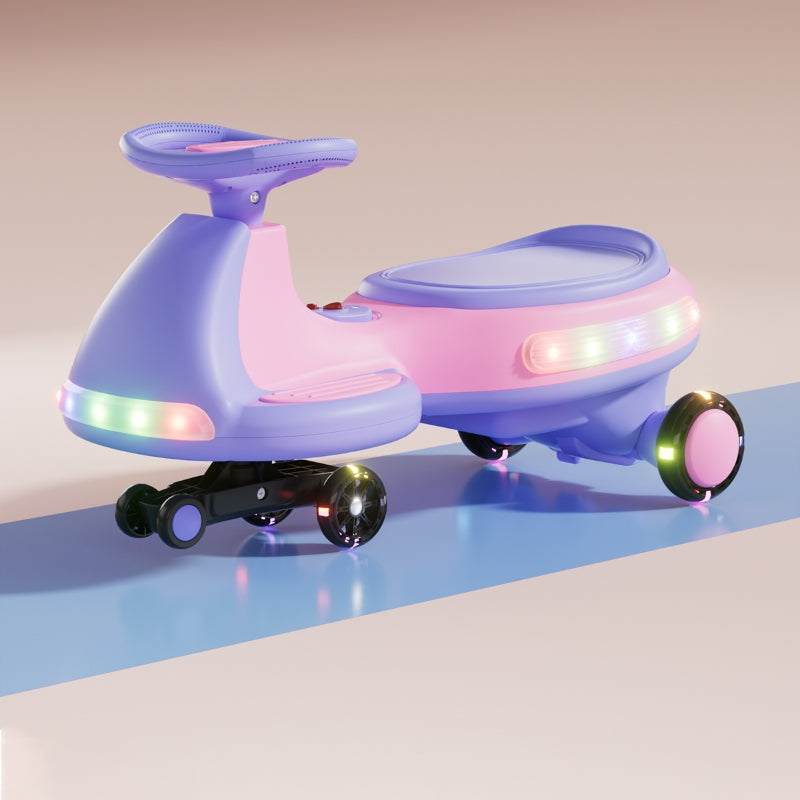 12V Kids Electric Wiggle Car with Pedal, 2 in 1 Swing Car with LED & Bluetooth, 360° Spin Ride on Toys for Boy & Girl Ages 3+, Anti-Rollover, 150 Lbs, Rechargeable Battery, PU Flashing Wheels
