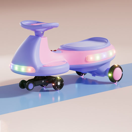 12V Kids Electric Wiggle Car with Pedal, 2 in 1 Swing Car with LED & Bluetooth, 360° Spin Ride on Toys for Boy & Girl Ages 3+, Anti-Rollover, 150 Lbs, Rechargeable Battery, PU Flashing Wheels