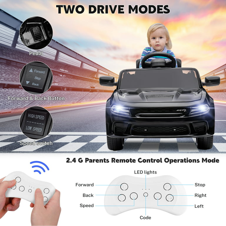 Ride on Cars, 12 V Licensed Dodge Charger Battery Powered Ride On Toys with Remote Control, MP3 Player, LED Headlights, Safety Belt, 4 Wheeler, Electric Car for Kids 3-5 Boys Girls, Black