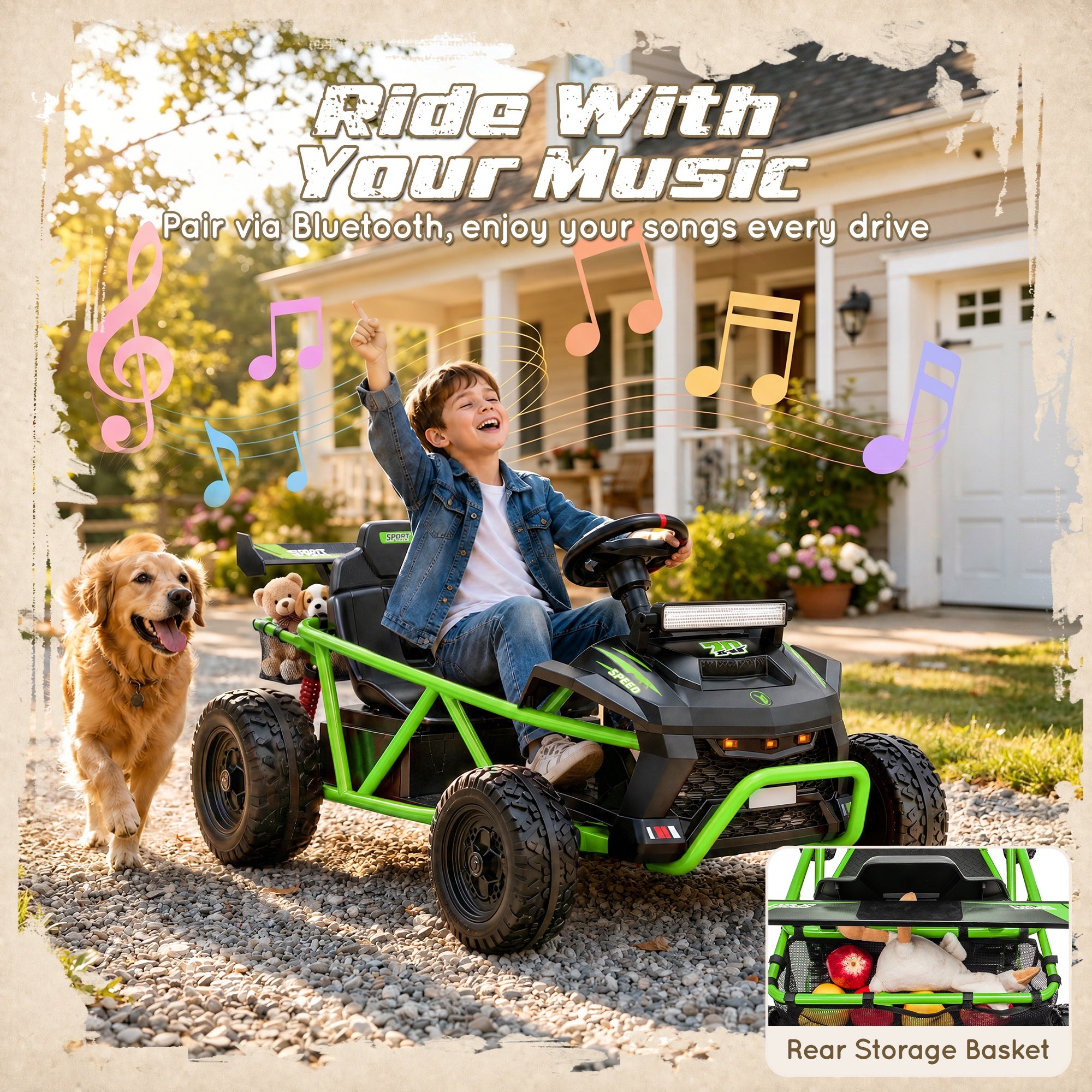 iYofe 36V Electric Ride on Car for Big Kids, Powered Ride on Vehicle for Boys Girls Ages 6+, Kids Electric Car with Bluetooth, Music, Rear Wheel Spring Suspension, Green