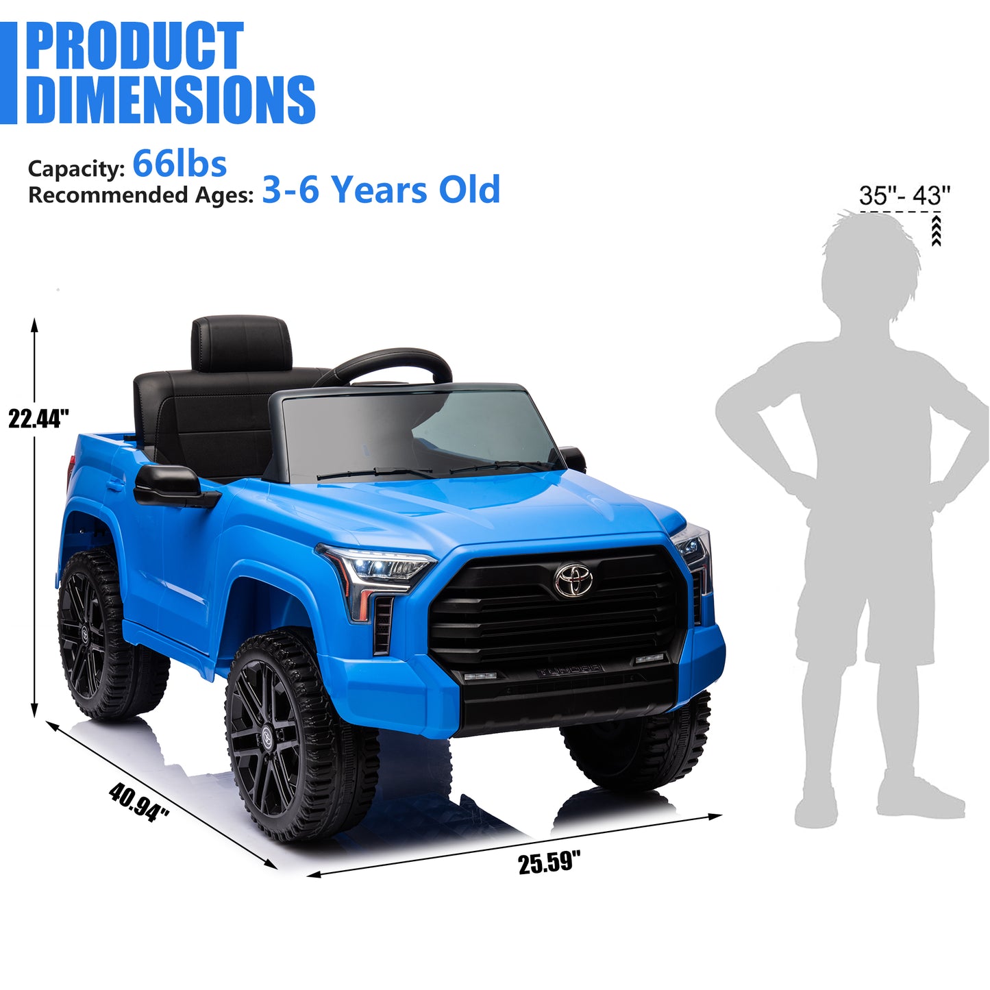 Toyota Tundra Pickup 12V 7A Ride On Cars for Kids, Ride On Toys with Remote Control, Battery Powered Kids Electric Vehicles with Bluetooth Music, USB, Electric Cars for Kids Boys Girls Gifts, Blue