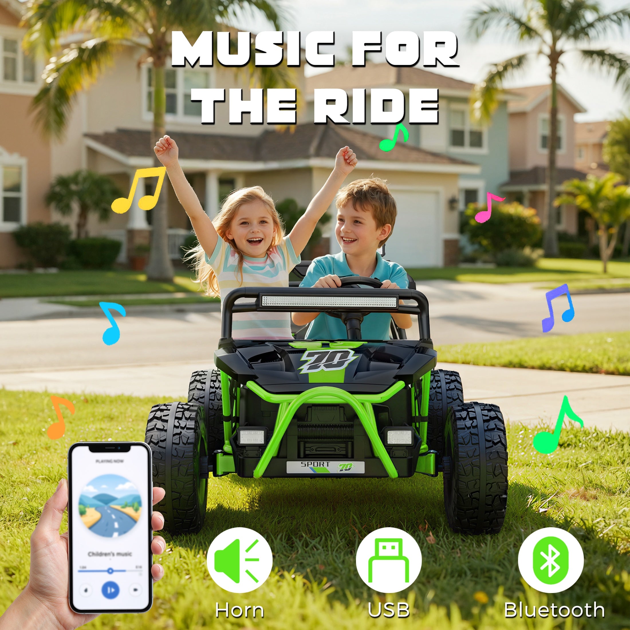 iYofe 36V Electric Ride on Car for Big Kids, Powered Ride on UTV Toys for Boys Girls Ages 6+, Kids Electric Vehicle with Bluetooth, Music, 4 Wheels Spring Suspension, without Remote Control, Green