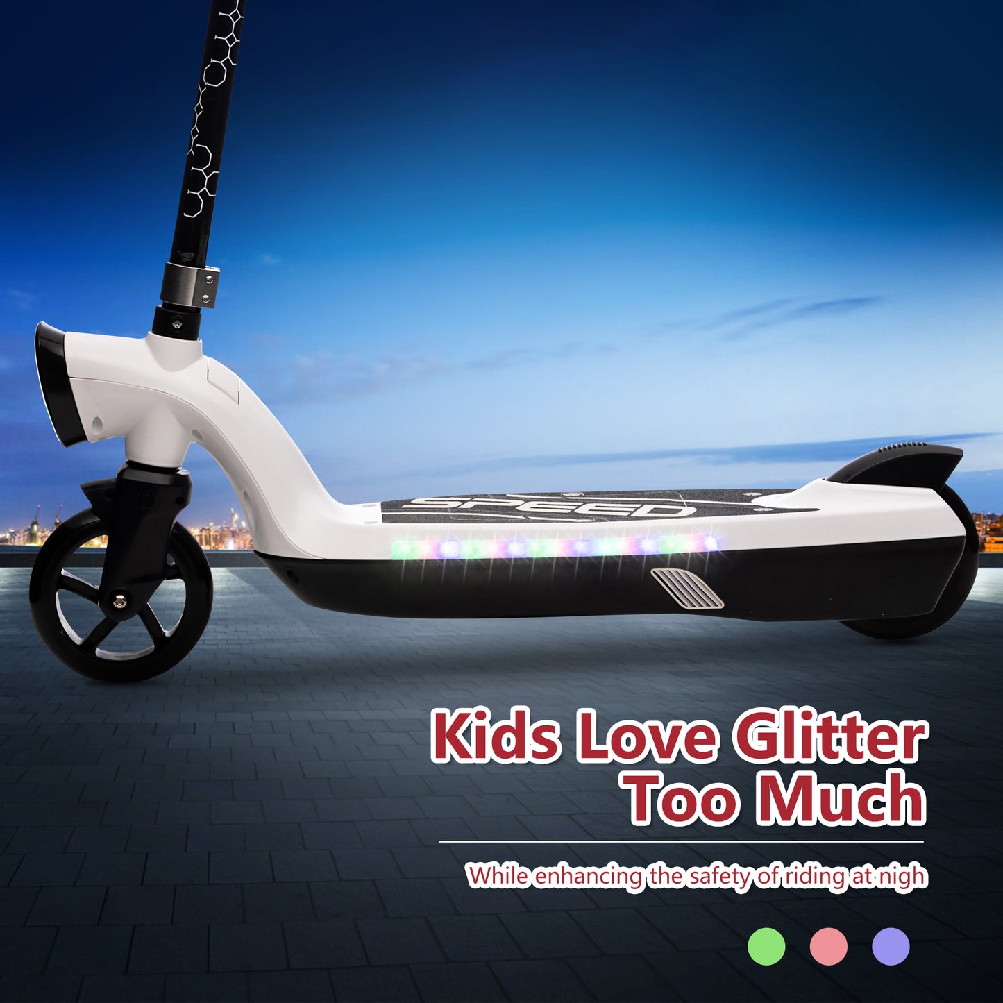iRerts Kids Electric Scooter for 6-14 Year Old, Portable Kids Scooter for Boys Girls, 12V 45W Kids Electric Scooter with Front Big Light, Rear Brake, Colorful Deck Light, White