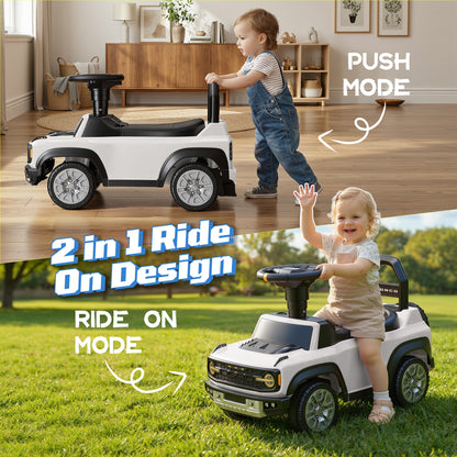 iYofe Kids Ride on Push Car 2 in 1, Ford Bronco Raptor Toddlers Ride on Push Toys with Horn, Music, Handle, Under Seat Storage, Ride on Toys for Toddlers 18 Months +, White