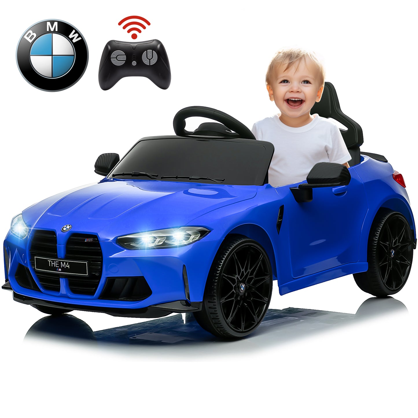 BMW M4 12V Battery Powered Ride On Cars, Kids Ride On Toys with Remote Control, Bluetooth, Music, USB/MP3 Port, LED Light, 4 Wheeler Kids Electric Cars for Boys Girls Gifts 3-6 Years Old, Blue