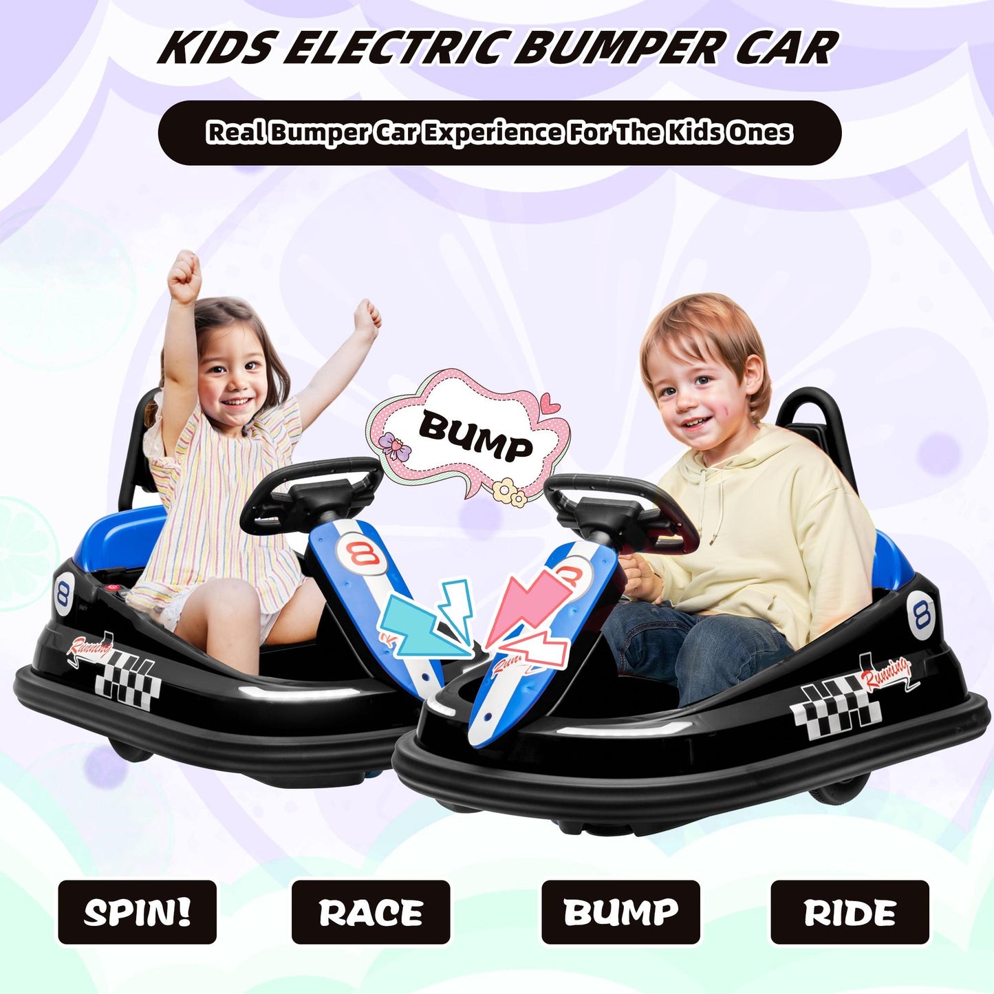 iYofe 6V Bumper Car Ride on with Remote Control, Bumper Cars for Kids Toddlers Boys Girls 2-6 Years Old Gifts, Battery Powered Ride on Toys with Bluetooth, Player, 360¡ãSpin, LED Light, 3 Speed, Black