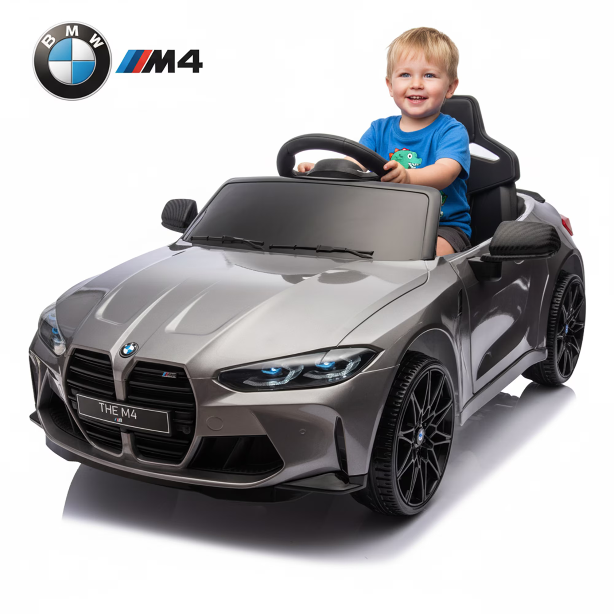 BMW M4 24V Kids Ride On Toy Car with Parents Remote, Electric Car with USB/MP3, Bluetooth, LED Light, Toddler Car with A Handle with Wheels and A Pull, Easy to Carry, Gift for Boys Girls 3-6