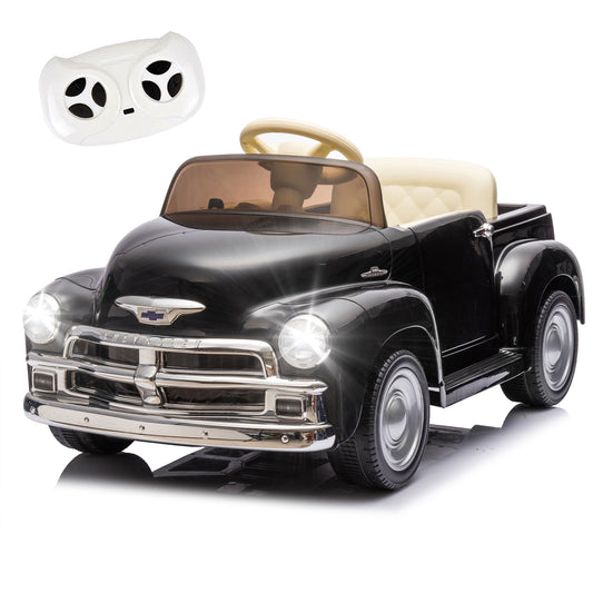 12V Ride on Toys, Licensed Chevrolet 3100 Powered Ride on Cars with Remote Control, Bluetooth, Music, USB Ports, LED Lights, 4 Wheels Suspension, Electric Car for Kids Boys Girls Ages 3-6, Black