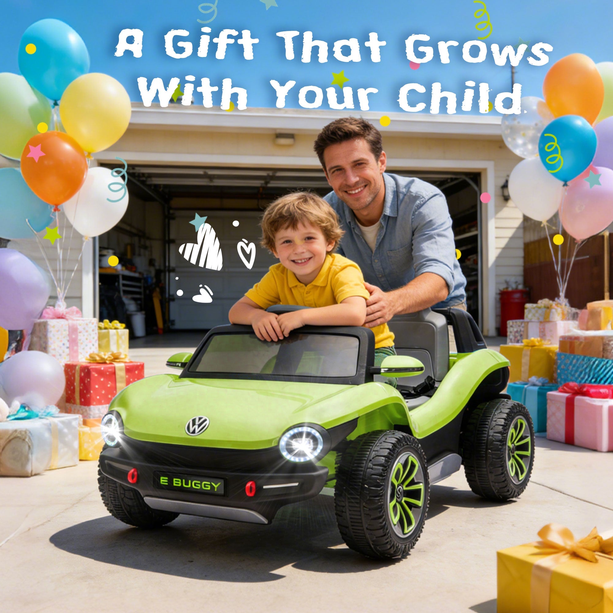 12V Ride on Toys, Licensed Volkswagen Beetle Powered Ride on Cars with Remote Control, Bluetooth, Music, USB Ports, LED Lights, 4 Wheels Suspension, Electric Car for Kids Boys Girls Ages 2-5, Green