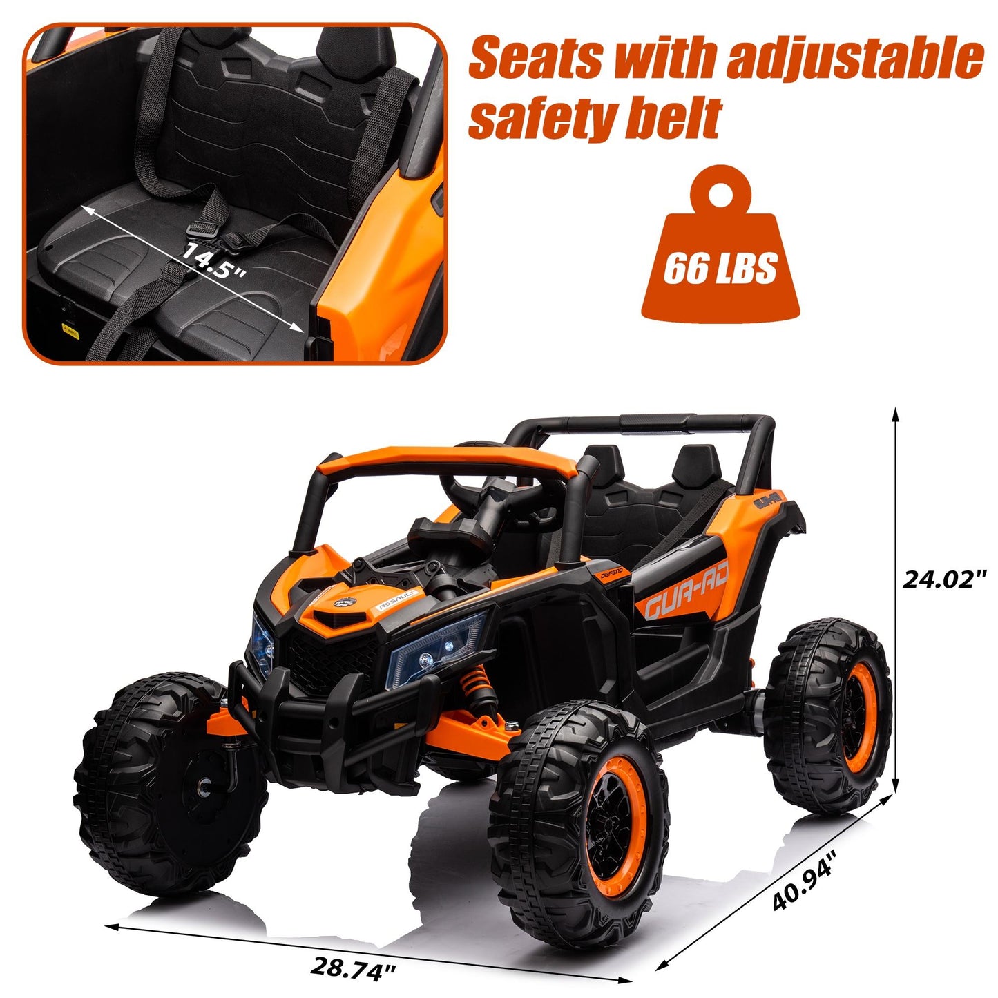 iYofe 24V Ride On UTV Car for Kids, Battery Powered Ride On Toys with Remote Control, 4 Wheeler Ride on Vehicle with Music, USB, Bluetooth, Electric Cars for Kids Boys Girls 3-8 Ages Gifts, Orange