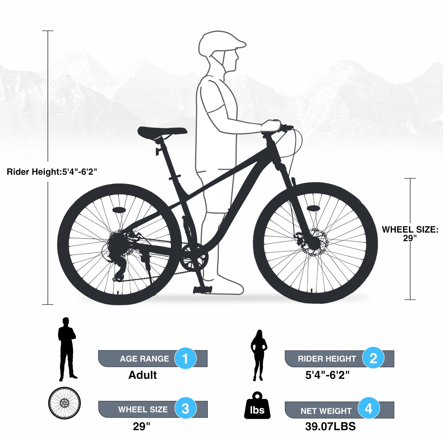 29 inch Bike for Adults, 8 Speed Mountain Bike w/Disc Brakes, Commuter Bike, Trail Bike, City Bike for Men Women, Steel Frame, Suit for 5'4"-6'2", 85% assembled